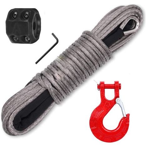 Cable para cabrestante de coche con gancho y tope, inoxidable, impermeable, resistente a los rayos UV, material PE/acero inoxidable, gris/rojo (1/5)