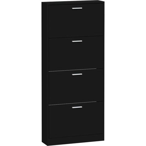 Zapatero mueble para entrada pasillo y salón 59 x 17 x 150 cm madera de ingeniería negra 020021983 (1/5)
