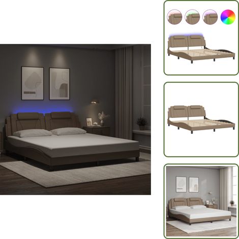 Kunstleder Bettgestell - vidaXL Bettgestell "Viana" mit LED ohne Matratze Cappuccino-Braun 180x200 cm - Kopfteil-Kissen (1/5)