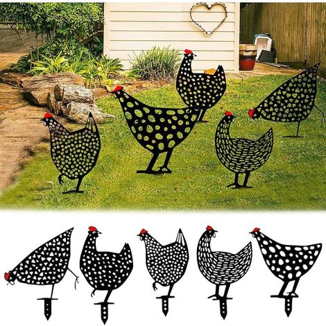5 piezas de exquisita silueta de pollo de metal para decoración de jardín, decoración realista para suelo de césped, estacas decorativas para jardín, decoración para gallinas, Irisfr (1/5)
