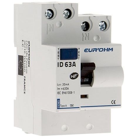 FI-Schutzschalter 1P+N 30mA Hoch-/Hochanschluss Klasse A 63A - 3 Module (1/2)