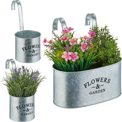 Lot de 3 Jardinière à Suspendre en Fer Revêtu de Zinc pour Balcon et Jardin