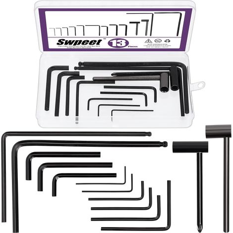 Ensemble de 13 clés Allen pour guitare, comprenant 9 clés Allen, clés hexagonales pour tige de vibrato de 7 mm et 8 mm et clés pour tige de vibrato à embout rond de 4 mm et 5 mm, convient pour (1/5)