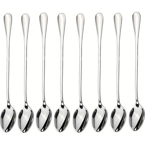 Cuillère À Thé Glacé - Cuillère À Cocktail - Cuillère À Café - En Acier Inoxydable - Long Manche - Pour Glace Et Boissons - Lot De 8 (1/5)