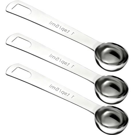 Set di 3 cucchiaini da tè in acciaio inox da 5 ml per misurazioni precise, ideali per cucinare, preparare dolci e per le spezie. (1/5)