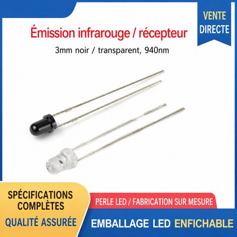 Diode récepteur infrarouge 3 mm 940 nm broches courtes pour télécommande et vidéosurveillance réf 5021 10 g – Livraison gratuite (1/5)