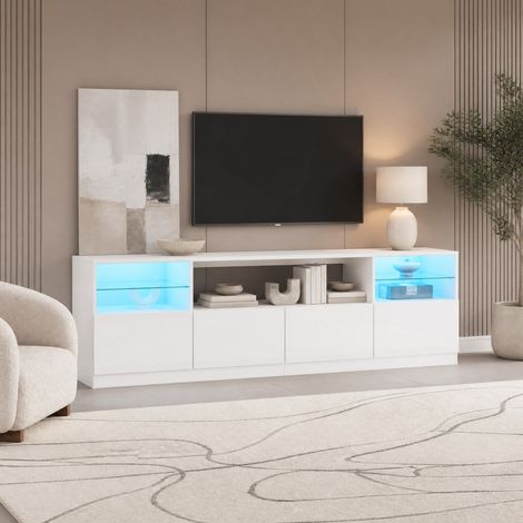Mobile TV LED 180 x 35 x 60 cm, 4 ante, 8 vani portaoggetti, bianco lucido HAVRYA (1/5)