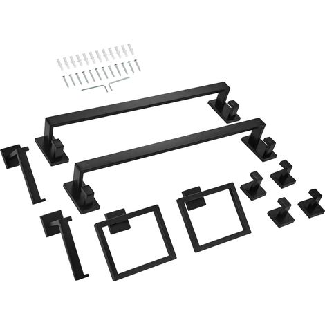 Mophorn Matte Black Bathroom Hardware Set, 10-Piece Bathroom Accessories Kit, Includes 2 Stainless Steel 24-inch Towel Bars, 2 Towel Racks, 4 Robe Hooks, 2 Toilet Paper Holders, Wall-Mounted Design (1/5)