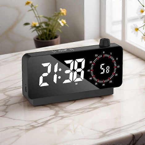 Réveil numérique LED double 2026, horloge électronique de bureau à bouton rotatif avec compte à rebours et affichage visuel, blanc, dimensions : 18,8 × 4,3 × 9 cm, compatible (1/4)