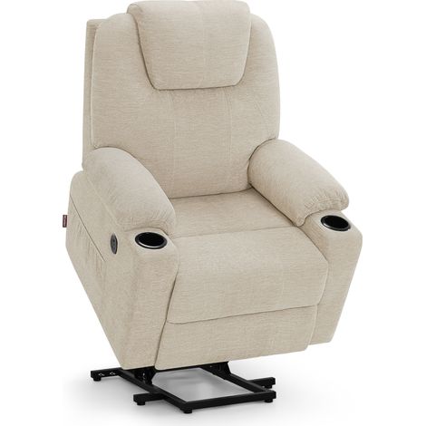 M MCombo Fernsehsessel mit Aufstehhilfe Elektrisch, Relaxsessel mit Liegefunktion bis 140°Sessel mit Aufstehhilfe, mit Massage & Heizung, Knopf & Fernbedienung Verstellbar, 7040 (Stoff, Beige) (1/4)