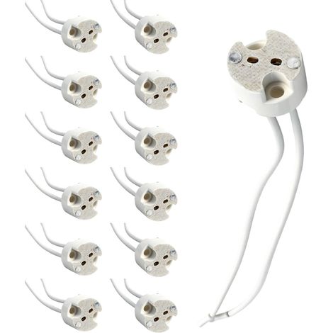 12 Pièces Douille GU5.3 MR16 en Céramique avec Câble 12V, Prise Base LED, Connecteur Ampoule avec Fils Silicone 0,75mm² - Adaptateur pour Ampoules Halogène, CFL et LED (1/5)