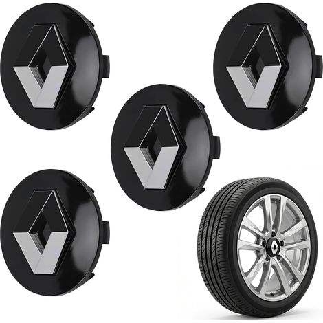 Tapacubos para Renault, 4 Piezas Logo para Renault, Adhesivo para Rena ULT, Tapacubos para Ruedas de Coche, Tapacubos para Ruedas de Coche, para Koleos para Duster para Megane, Negro.
