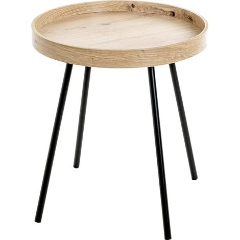 Table d'appoint Ronde en chêne Clair et Noir, Plateau en MDF et piètement en métal - Dimensions : H 45 x Ø 40 cm Style : Moderne (1/5)