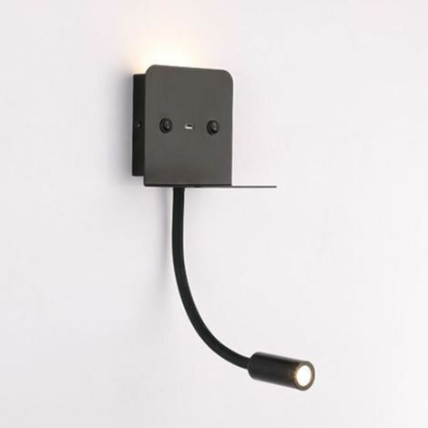 Wall light + 3W LED reading light with USB port, Black - Black