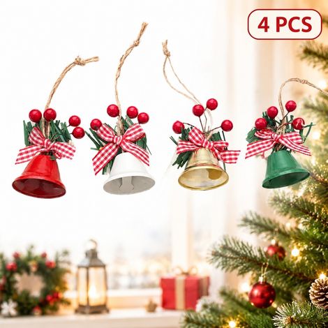4 Pièces, Clochettes de Noël Vintage en Métal, Couronne, en Pin, pour Fêtes (1/5)