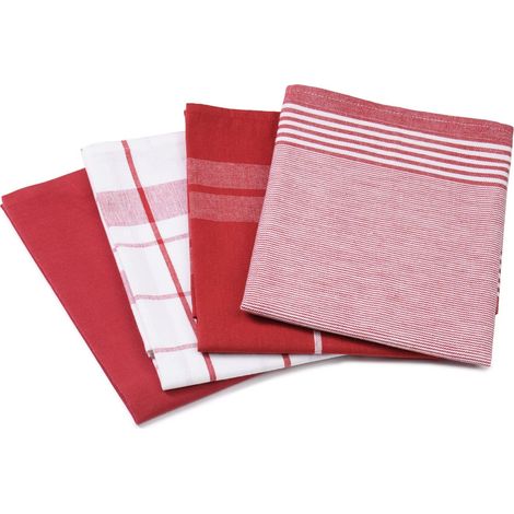 Gözze - Set di Strofinacci, 4 Pezzo, 100% Cotone Jacquard, Materiale Molto Spesso (200 g/m²), 100% Cotone, 50 x 70 cm - Rosso (1/5)
