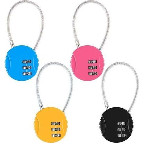 4 PCS Code Padlock, 3-Digit Code Padlock (4 Colors), Airplane Suitcase Padlock, Code Cable Padlock for Bike, Travel Bag, Locker or Backpack (1/4)
