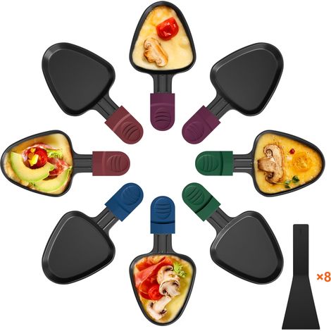 Lot de 8 Poêlon Raclette Triangulaire Anti-adhésif, Coupelle Raclette Triangle avec Poignée Colorée Anti-brûlure pour Fromage Fondu, Oeuf Frit, 8 Pcs Pelle en Nylon Passées au Lave-vaisselle (1/4)