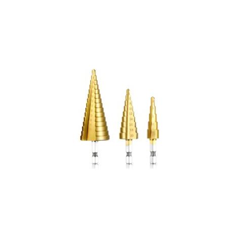 Set di 3 punte da trapano a gradini AIDUCHO, frese, gambo a scala, esagonale, triangolare, conica, acciaio HSS, 4-12/4-20/4-32 - Crezuo