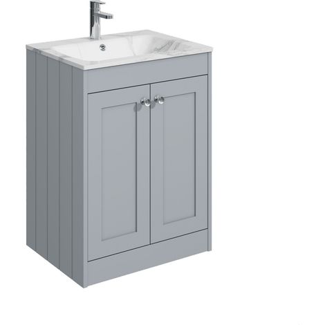 Balterley Butterton 600mm Floor Standing 2 Door Unit & Stone Basin 1 Tap Hole - Satin Grey (1/4)
