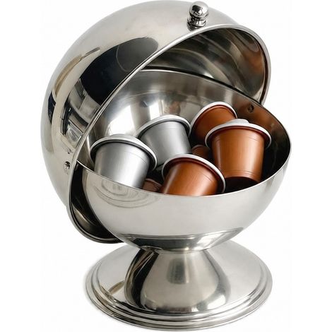 Boîte de rangement à couvercle rabattable en acier inoxydable, pot à capsules de café, organisateur de bureau pour petits objets (1/5)