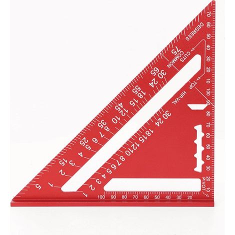 7-Zoll-Dreieckslineal – metrisch – rote Aluminiumlegierung – 90 Grad verdicktes Quadrat