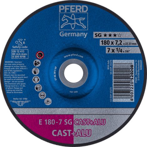 PFERD Schruppscheibe E 180x7,2x22,23 mm Leistungslinie SG CAST+ALU für Guss/Alu
