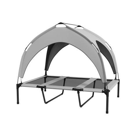 Lit surélevé pour chien avec auvent, couchage pour animaux de compagnie, chaise longue d'extérieur pour chien avec toit, respirant, pour grands chiens, tissu Oxford gris clair, 106 x 76 x 94 cm