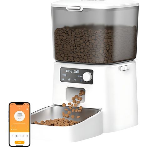 Dispensador automático de comederos para perros y gatos Oneisall, color blanco, 1.2 comederos