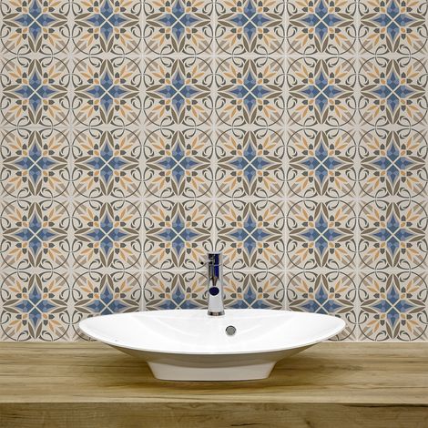Sticker Mural Carrelage adhésif Cuisine Salle de Bain - 9 STICKERS CARRELAGES AZULEJOS TABATHA - 9stickers15x15cm (1/5)