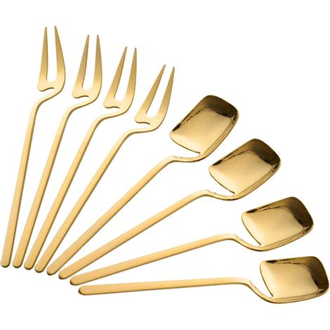 8 PCS Spoons de fourchettes en acier inoxydable pour dessert, thé, café, apéritif (or) (1/5)