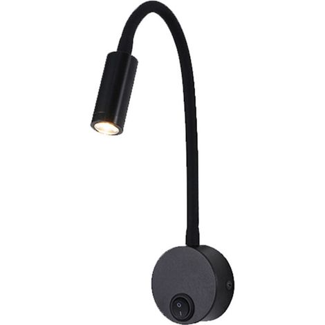 Lampe de lecture murale de 3 watts avec tube en silicone noir et interrupteur, fl (1/4)