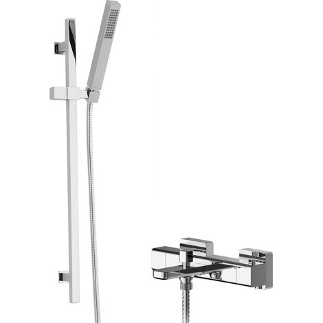 Hudson Reed Windon Thermostatic Bath Shower Mixer with Kubix Slider Rail Kit - Chrome (1/2)