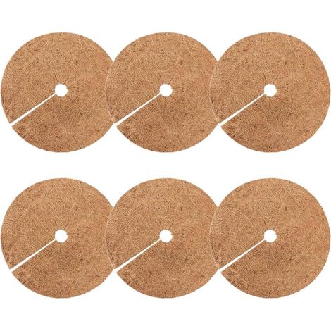 CCYKXA Set of 6 Plant Fiber Mulch Mats, 30 cm, Round Rings, Frost-Resistant and Moisture-Retaining for Flower Pots and Outdoor Plants, Cuttable Liner for Garden (1/5)