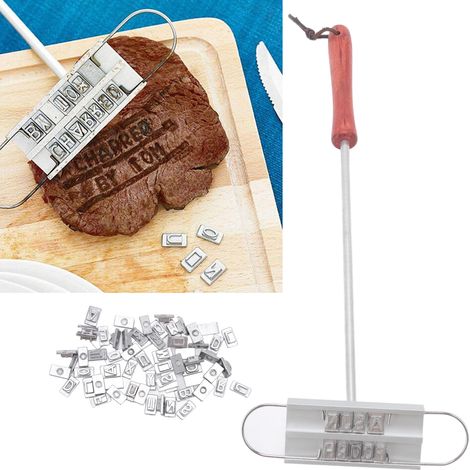 Fer à marquer BBQ lettres anglaises en acier inoxydable, manche en bois pour grillades et steaks