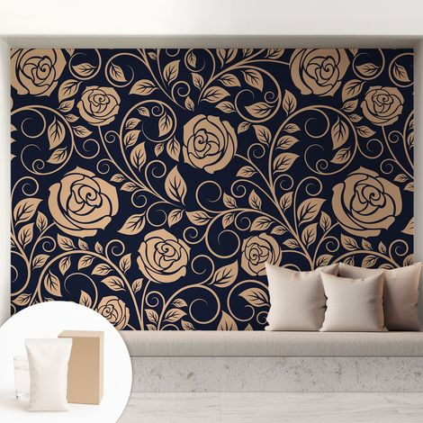Papier peint intissé pour salon chambre à coucher peint imprimé Installation facile - Colle incluse gratuite Fleurs romantiques 208x146 cm (1/5)