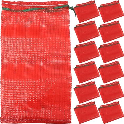 25 Stück Wiederverwendbare Netzbeutel für Gemüse und Obst mit Kordelzug Rot Dickes Polypropylen Mesh Reißfest für Lagerung im Haushalt und Laden (1/5)