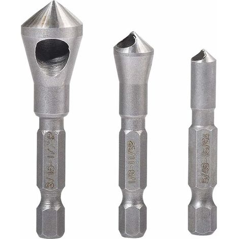 Entgratungs-Kegelbohrer-Set mit 1/10,2 cm Sechskantschaft, Fasenbohrer für Holz, Entgratungs-Kegelbohrer-Set 5/162,6 cm, 1/20,3 cm, 3/40,6 cm (3er-Set) (1/5)