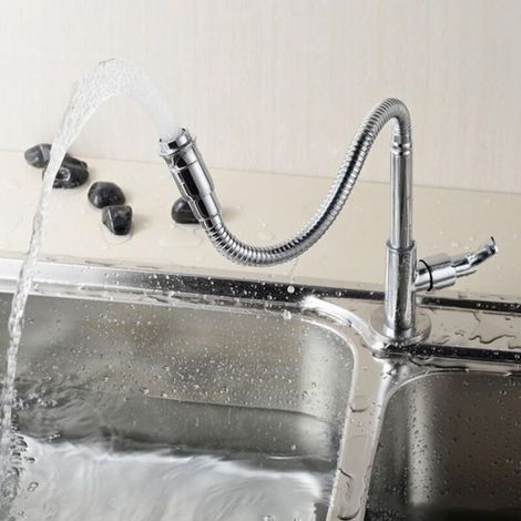 Robinet de cuisine et de jardin en acier inoxydable avec bec pivotant à 360 degrés et douchette extractible, pour évier, buanderie, eau froide uniquement, finition chromée（Sans tuyau） (1/5)