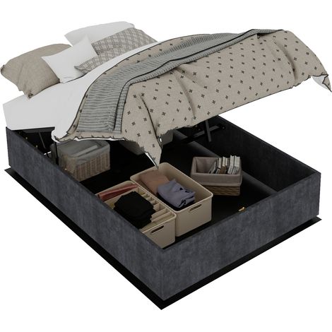 Bett Stoff/Metall Grau 140x200 cm, gepolstertes Bettgestell im modernen Design (1/5)