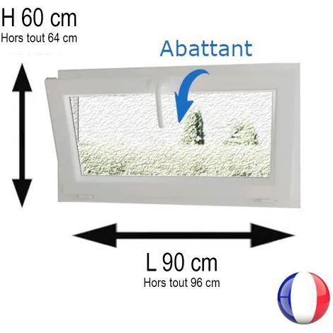 Fenêtre PVC abattant 1 vantail anthracite H 60 x L 90 cm verre brouillé + poignée pour pose en neuf