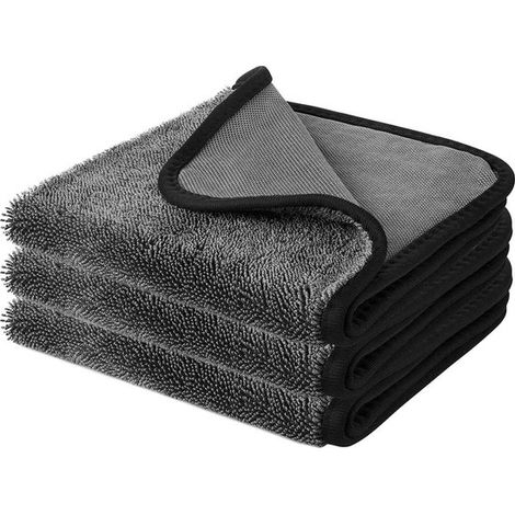 Asciugamano assorbente, confezione da 3 asciugamani per asciugare l'auto, 40 x 40 cm, in microfibra, asciugamani spessi per autolavaggio, ideali per asciugare doccia e vasca, 40 x 40 cm, grigio (1/5)