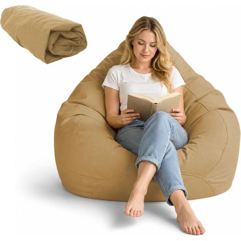 Housse de Pouf XL, Housse Pouf pour Adultes (Housse Seule, Sans Rembourrage), avec Poches Latérales, pour Ranger des Peluches, pour Chambre, Bureau, Salon, Terrasse, 100 x 120 cm (Couleur Café Clair) (1/5)