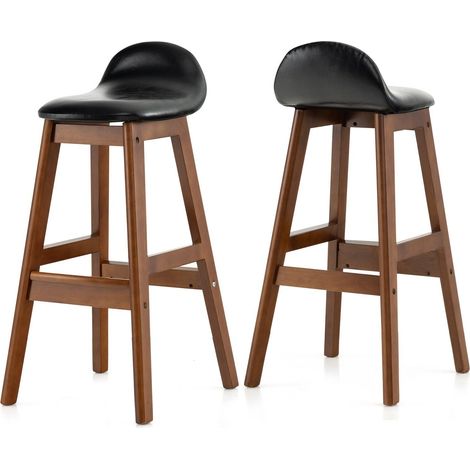 Set of 2 Bar Stools Dining Counter Height Chair Upholstered Padded Seat & Back (1/5)