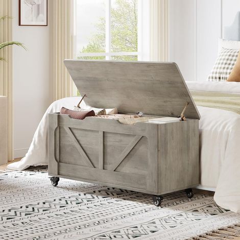 Banc Coffre de Rangement à Roulettes avec Assise, Capacité 160 kg Gris (1/5)