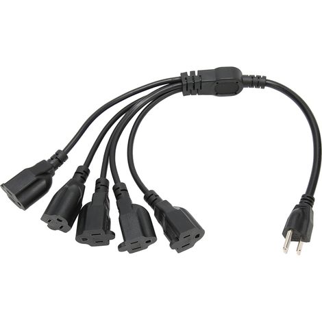 Cordon d'alimentation lourd 16AWG 18AWG, 3 broches vers 5 prises, répartiteur 5 voies pour ordinateur, LED et éclairage de scène. (1/5)
