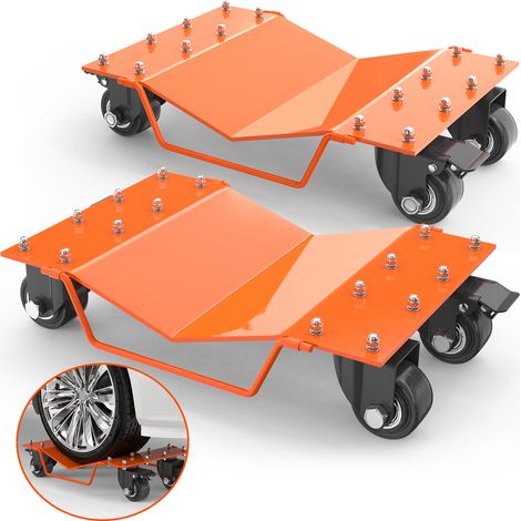 Chariot mobile solide pour pneus de voiture – Lot de 2, capacité 4000 lbs – Roulettes pivotantes 360° avec freins – Déplacement facile voitures, camions, motos, bateaux – Orange 2-pack (1/5)