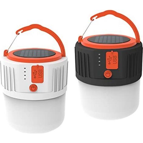 Lot de 2 lanternes solaires LED pour extérieur, rechargeables par cable USB, imperméable, avec 5 modes d’éclairage, pour camping, jardin, pêche, chasse, randonnée, tente, urgence [Classe énergétique A (1/5)