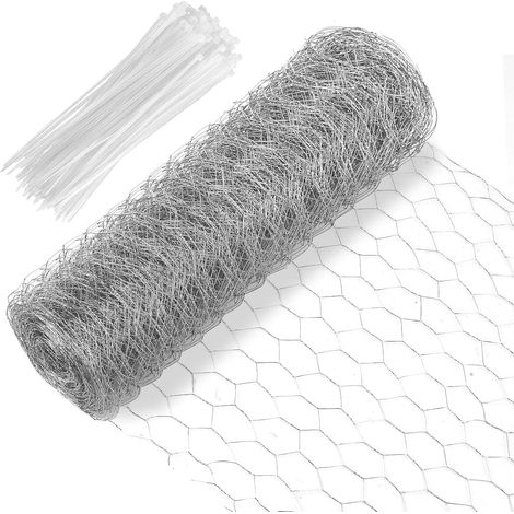 Grillage a Poule 40 cm x 12 m, Grillage Cloture Poule, Filet Poulailler Galvanisé, Maille Filet pour Poulailler Cages à Lapins Volailles Volières Plantes, avec 100 Attaches de Câble (1/5)