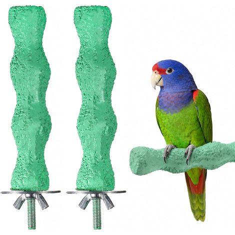 Pierre à aiguiser naturelle JeiibrZui pour oiseaux - 14,5 cm - 2 perchoirs verts avec vis en acier inoxydable pour perroquets et perruches (1/5)